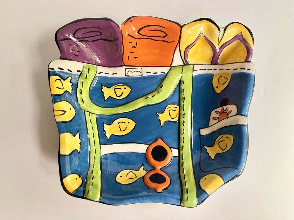 Clay Art Summer Fun Tote Serving Dish